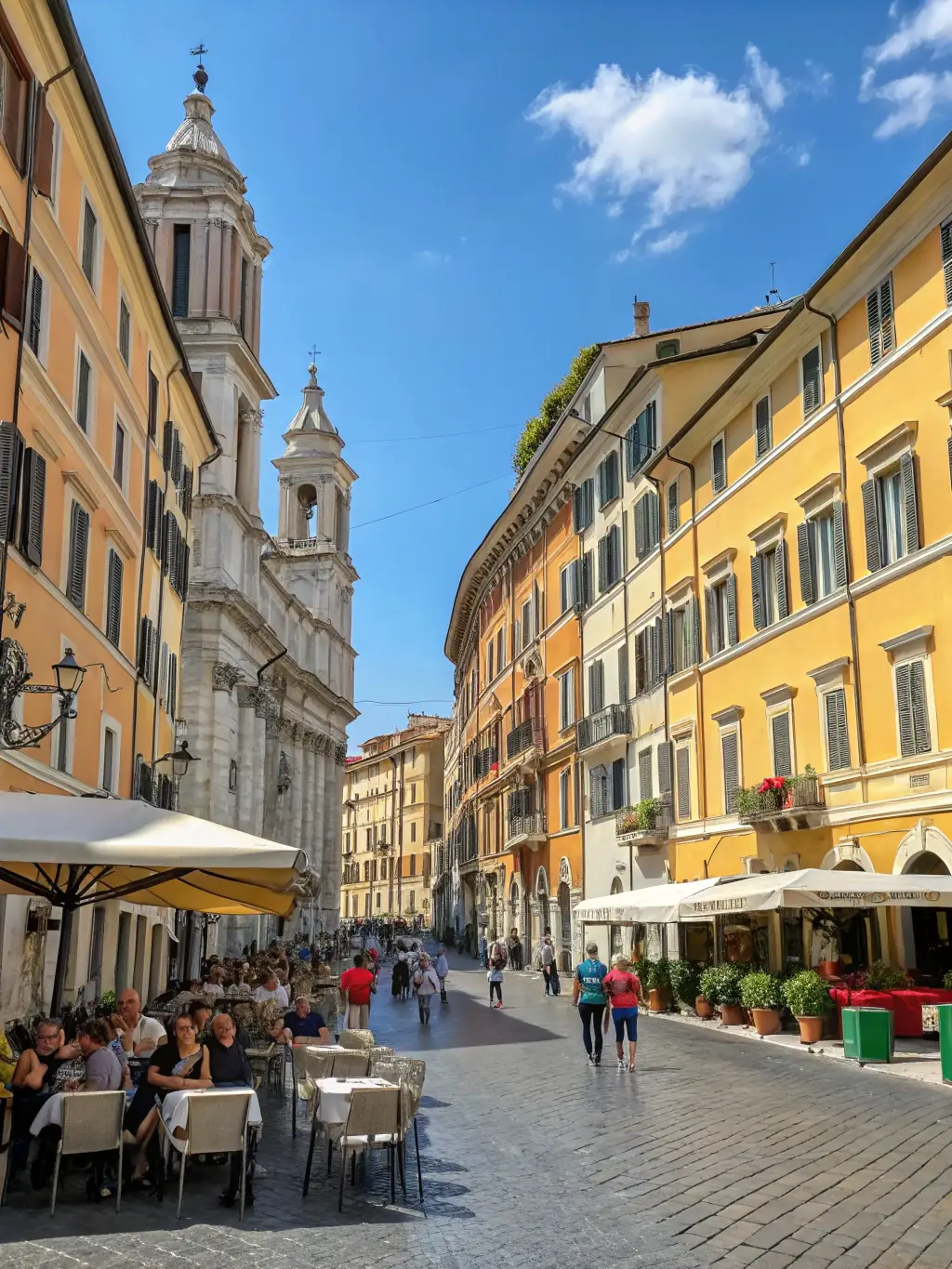 A lively outdoor scene at Piazza Bice Piacentini in San Benedetto del Tronto, showing people enjoying the open space, for the Nutrimente Festival website.