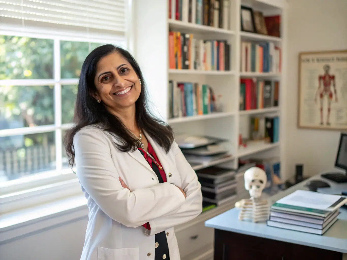 A photograph of Dr. Anya Sharma, a leading food scientist, giving a presentation at a conference. She is smiling and engaging with the audience, set against a backdrop of scientific posters and equipment.